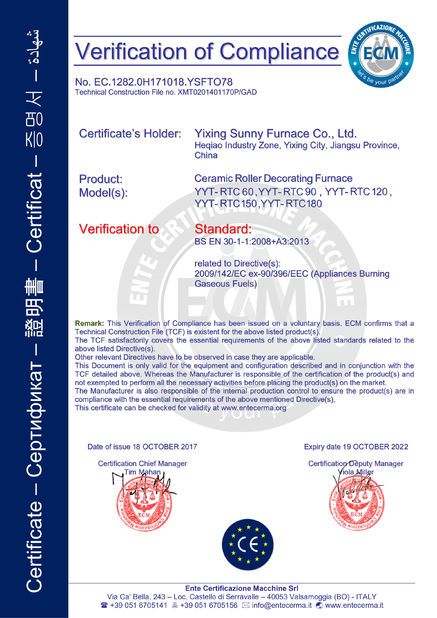 Китай Yixing Sunny Furnace Co., Ltd Сертификаты